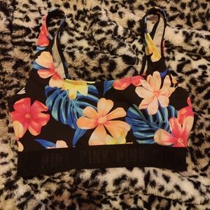 PINK floral sports bra
